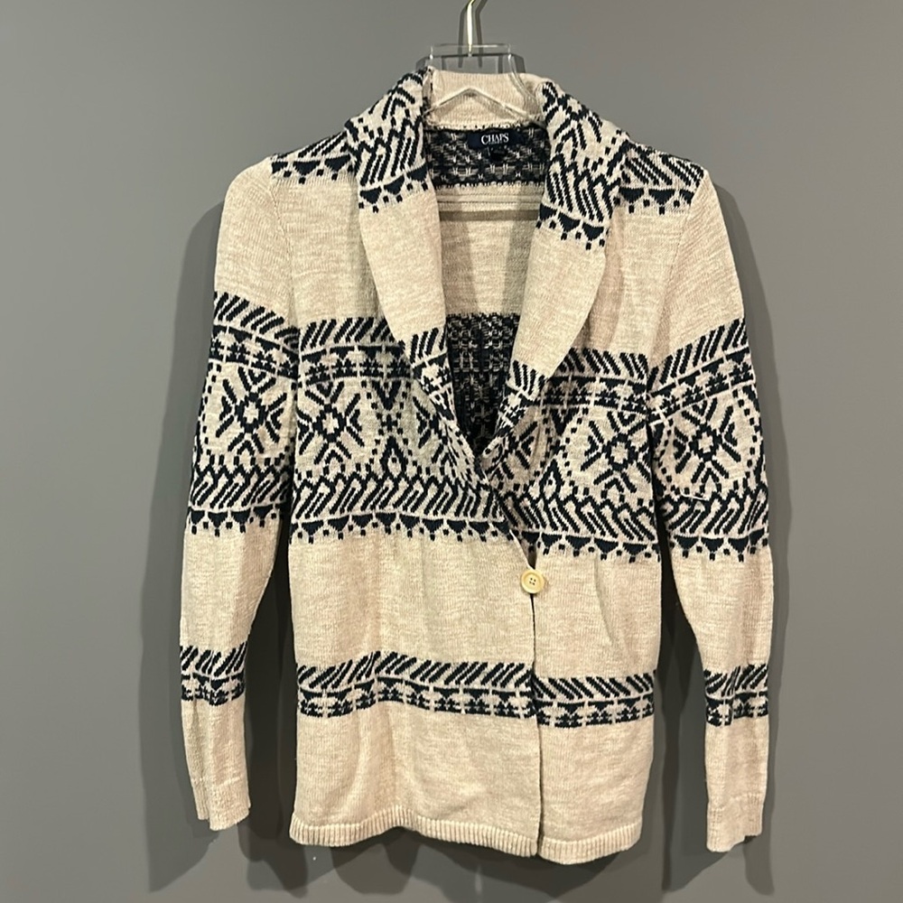 Chaps Ralph Lauren Aztec Wrap Cardigan Sweater-  Collar Blue Size Medium